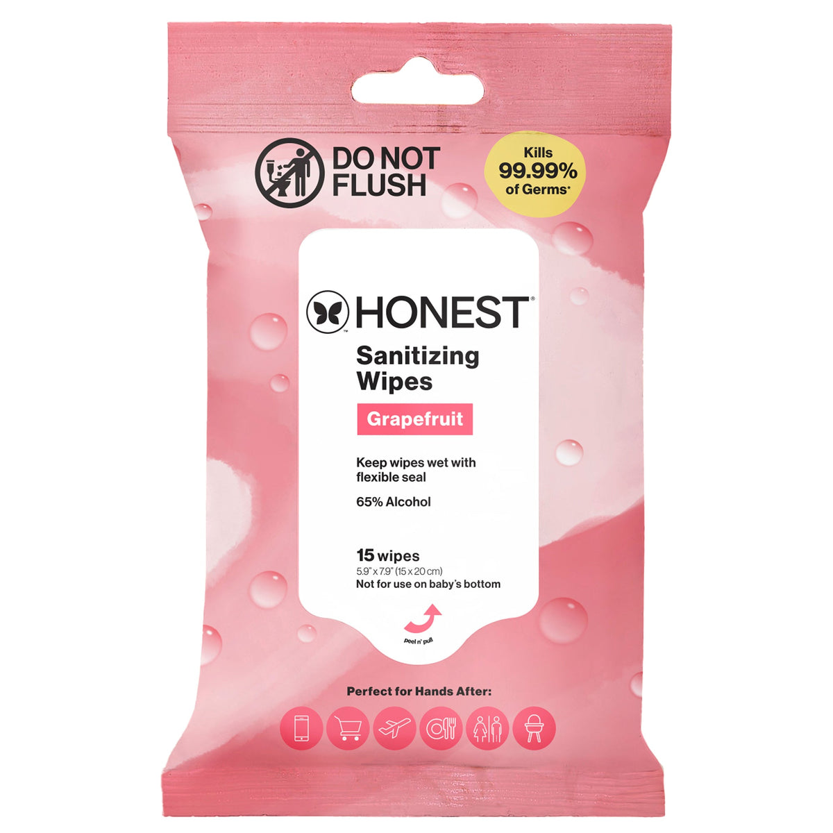 Sanitizing Alcohol Wipes, Grapefruit Grove, 15 Count